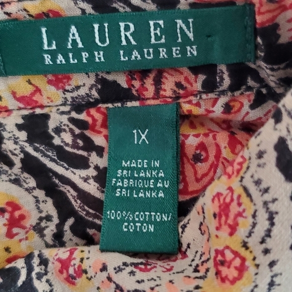 Lauren Ralph Lauren Paisley Print Ruffle Blouse Size 1X Button Front Shirt Femme - Picture 11 of 13